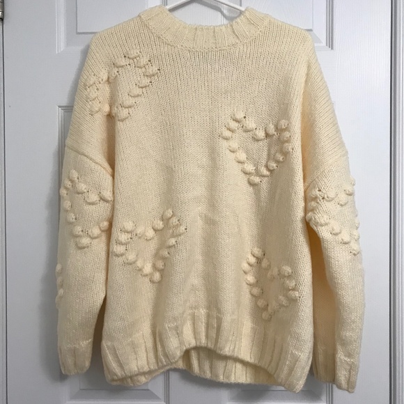 NWOT ONLY Crew Neck 3D Raised Hearts Embroidery Sweater Top Long Sleeve Top XL - Picture 1 of 6